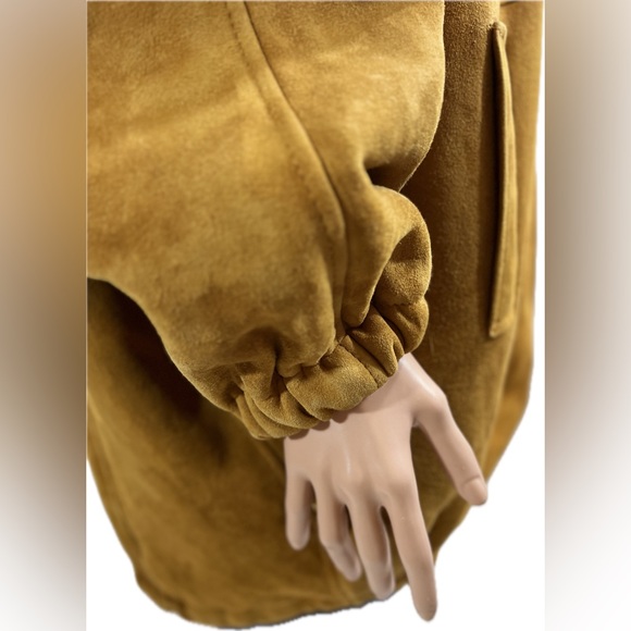 OSCAR DE LA RENTA Tan Vintage Suede Leather Soft Shearling Coat- Large - Picture 7 of 11